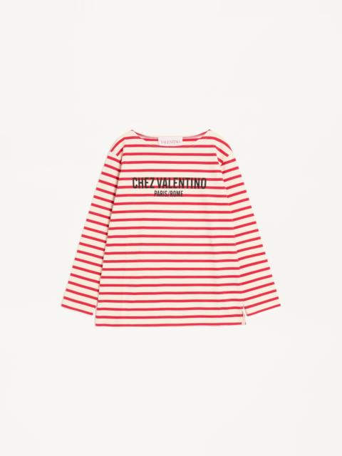 Valentino LONG-SLEEVED COTTON T-SHIRT WITH CHEZ VALENTINO PRINT