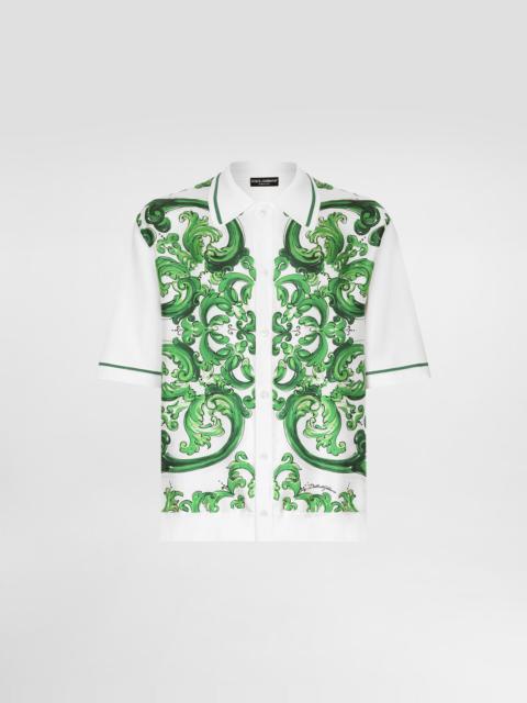 Dolce & Gabbana Oversize silk and yarn shirt with majolica print