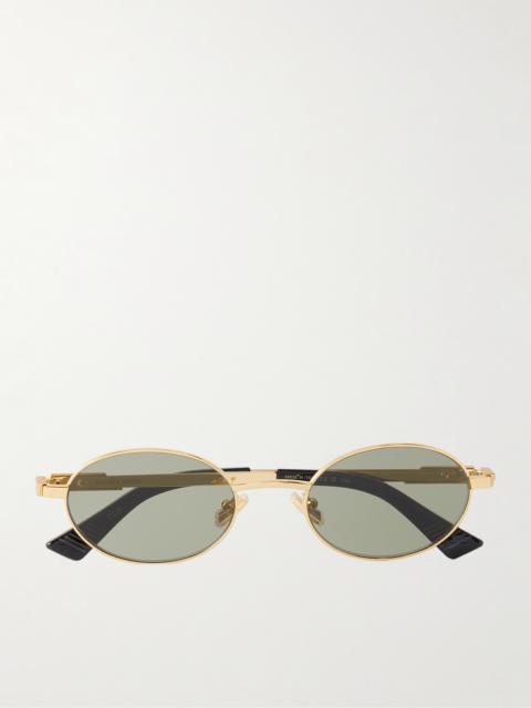 Bottega Veneta Stretch Panthos Oval-Frame Gold-Tone Sunglasses
