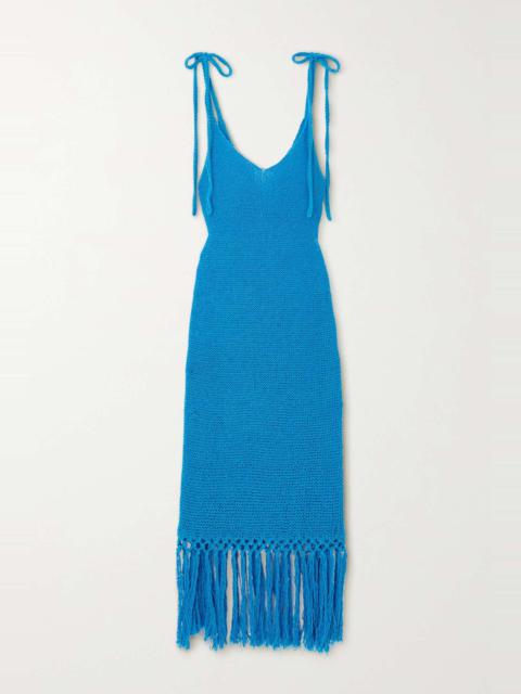 Sunset At The Beach fringed crocheted cotton midi dress