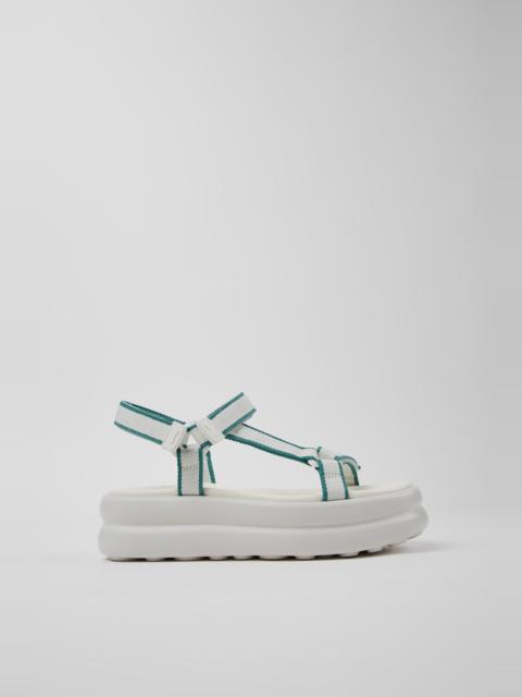 CAMPER Pelotas Flota Up White and Green Textile Sandals for Women.