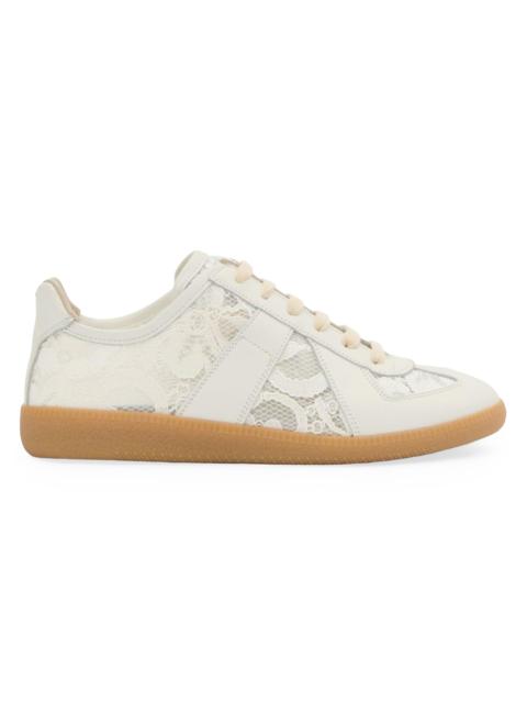 Maison Margiela Women's Replica Lace-Trim Leather Sneakers - White