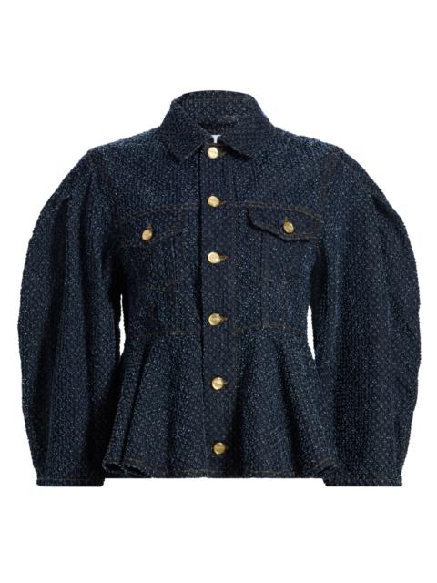 GANNI Women's Tweed Denim Peplum Jacket - Rinse