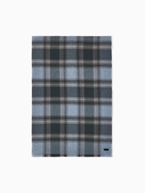GIORGIO ARMANI CASHMERE STOLE WITH CHECK PATTERN AND FRINGES