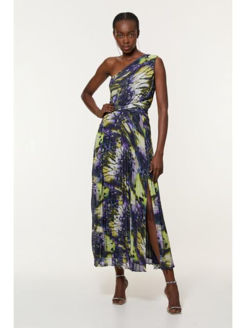 KAREN MILLEN Tall Crinkle Feather Print Woven One Shoulder Midaxi Dress