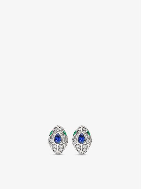 Serpenti 18ct white gold, 1.67ct brilliant-cut diamond, sapphire and emerald earrings