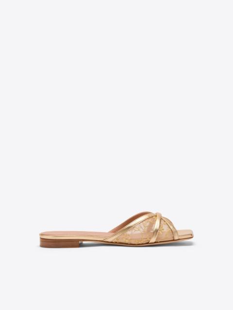 MALONE SOULIERS Perla Gold Embroidered Mesh Flat Sandals