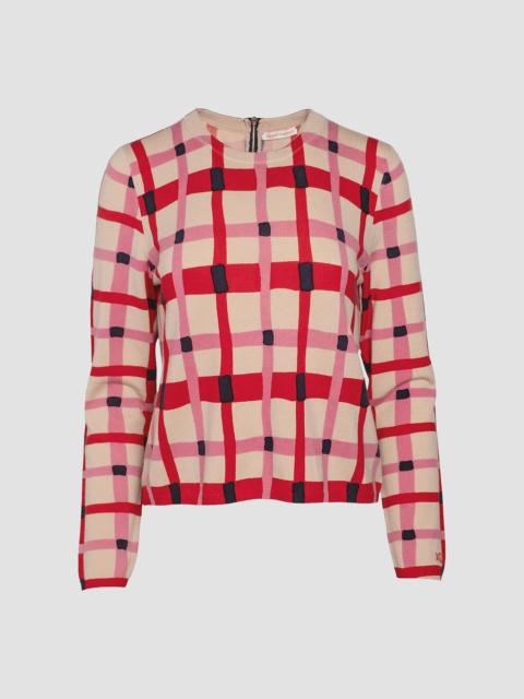 FRANCES VALENTINE Women's Honey Plaid Wool Sweater - Pink Red Multi