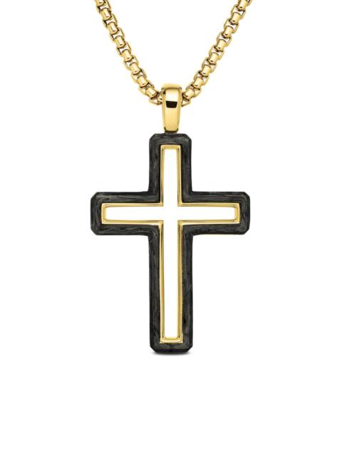 DAVID YURMAN Men's Forged Carbon Cross Pendant in 18K Yellow Gold, 37mm - Forged Carbon