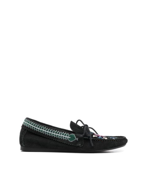 embroidered suede loafers
