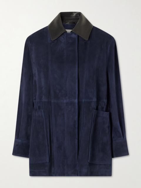 NOUR HAMMOUR Grange Gathered Leather-trimmed Suede Jacket