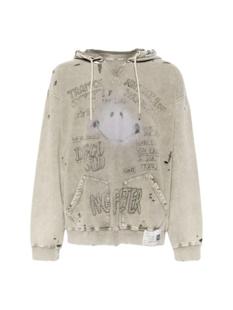 bleached graphic-print hoodie