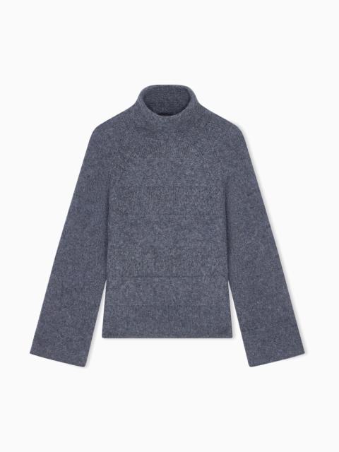 EMPORIO ARMANI HIGH-NECK PLAIN AND REVERSE KNIT SWEATER IN ALPACA AND WOOL