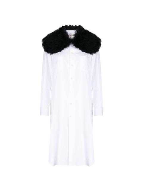 fur-collar midi shirtdress