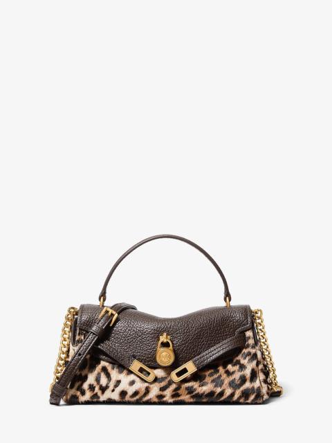 MICHAEL KORS Hamilton Moderne Extra-Small Leather and Leopard Print Calf Hair Slouchy Crossbody Bag
