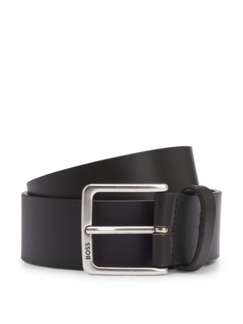 BOSS ITALIAN-LEATHER BELT WITH POLISHED BRANDED BUCKLE