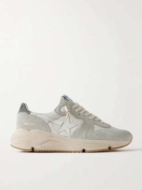 Golden Goose Running Sole Leather-Trimmed Distressed Suede and Silk-Faille Sneakers