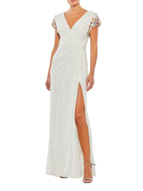 MAC DUGGAL Women's Embellished Wrap Gown - White Multi