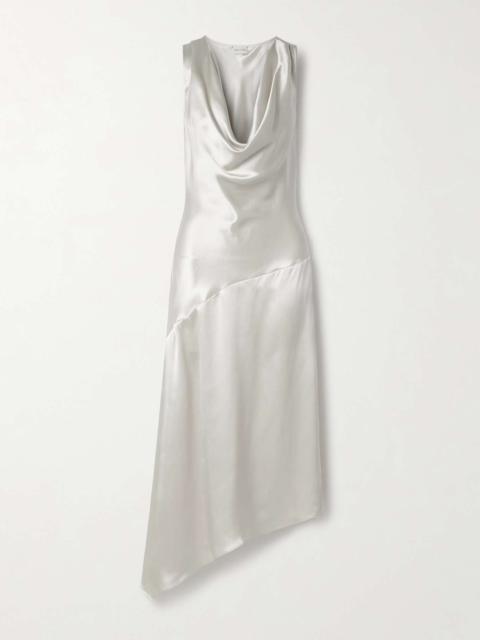 Asymmetric draped silk-charmeuse midi dress