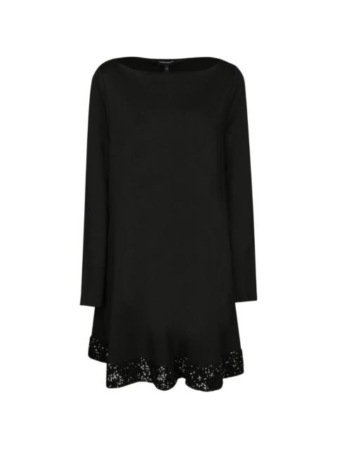 EMPORIO ARMANI stretch-viscose jersey dress with boat neck and sequin hem