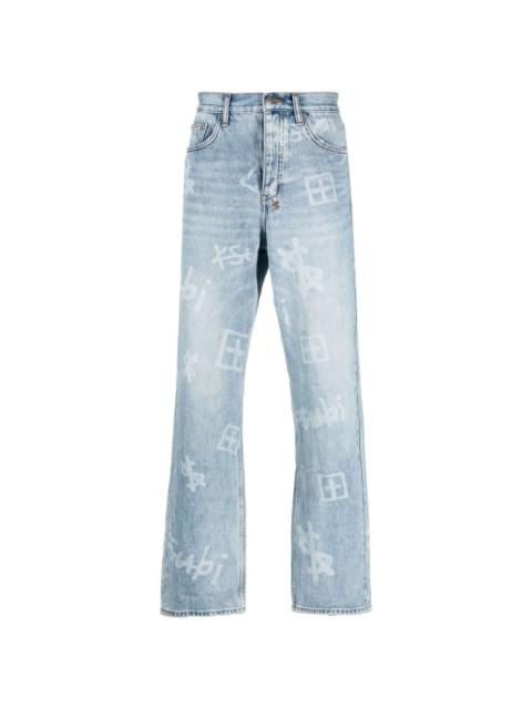 graphic-print straight-leg jeans