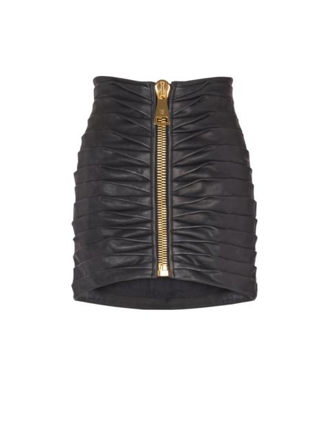 Balmain Short pleated lambskin skirt