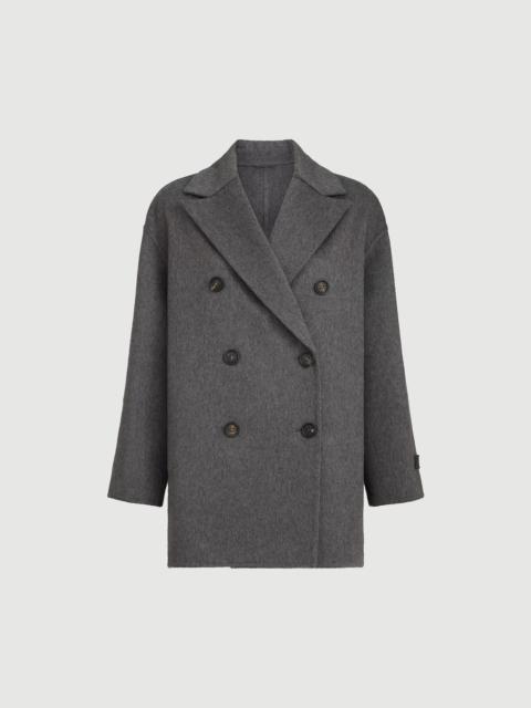 Brunello Cucinelli Cashmere double beaver cloth pea coat with precious patch