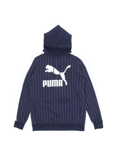 PUMA Pinstripe Hooded Pullover Fleece Men Blue 530179-06