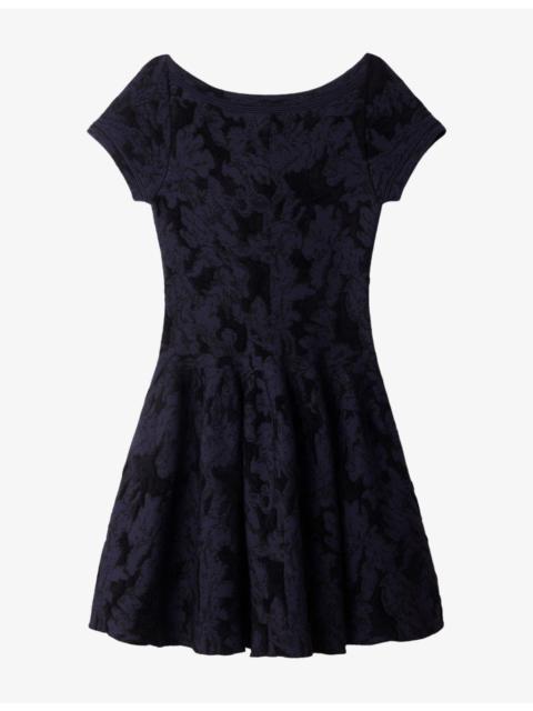 Sandro Floral Jacquard-Knit Stretch-Woven Mini Dress