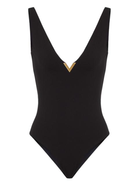 Valentino logo-plaque V-neck swimsuit