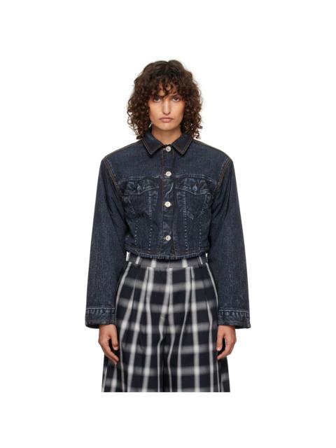 pushBUTTON Black Denim Print Cropped Jacket