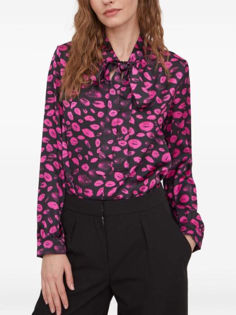 HUGO tied lips-print blouse