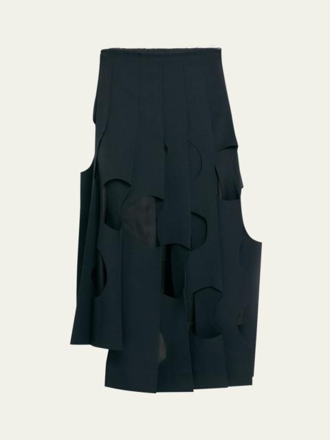 Comme Des Garçons Circle Cutout Pleated Asymmetric Midi Skirt