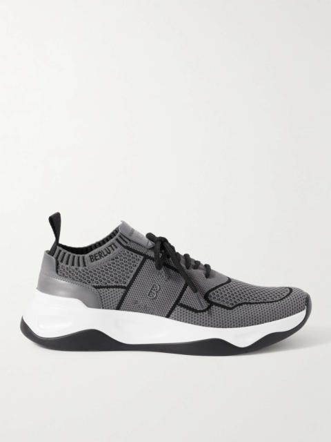 Shadow Leather-Trimmed Stretch-Knit Sneakers