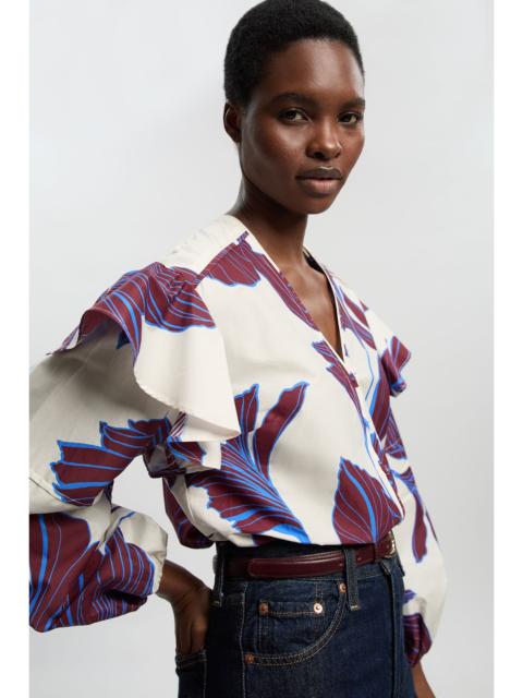 KAREN MILLEN Graphic Floral Cotton Sateen Woven Shirt