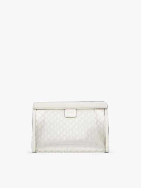 JIMMY CHOO Varenne Pouch
Clear Monogrammed Plexi and Latte Leather Pouch Bag