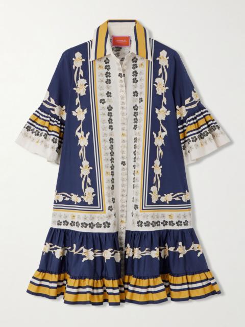 La DoubleJ Choux printed cotton-poplin mini shirt dress Blue