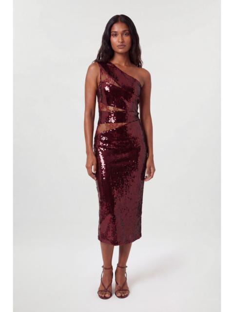 KAREN MILLEN Sequin With Lace Detail One Shoulder Midi Dress