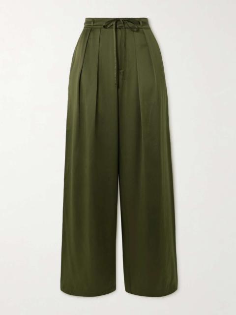 Pleated silk-charmeuse wide-leg pants