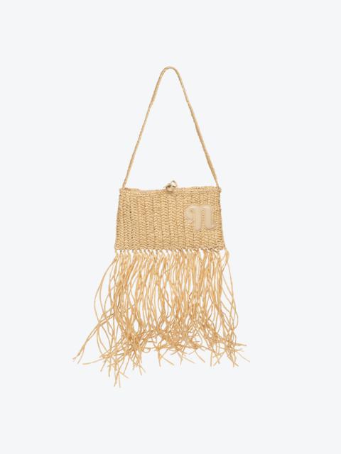 Nanushka THE FRINGE BAGUETTE - Fringed raffia bag - Natural/almond