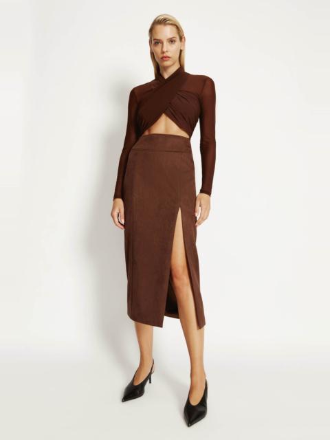 BARDOT Aliyah Wrap Bodysuit In Chocolate