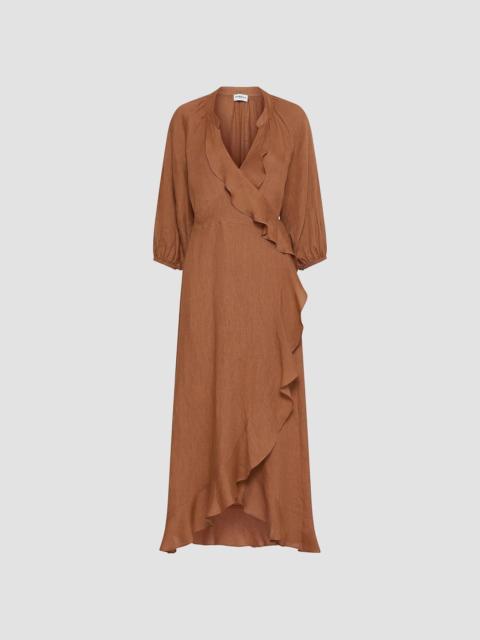 MARELLA Women's Linen Midi Wrap Dress - Tobacco Brown