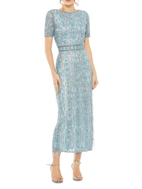 MAC DUGGAL Women's Cocktail Geometric Beaded Midi-Dress - French Blue