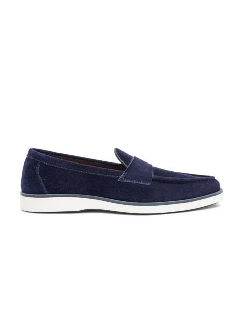 Santoni Men's blue suede penny loafer