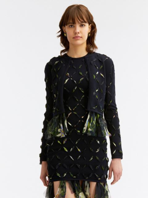 Oscar de la Renta CHIFFON WOVEN EYELET CARDIGAN