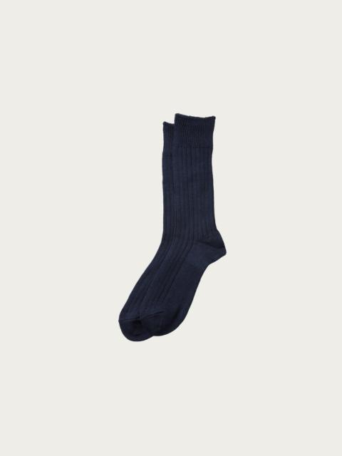 ROTOTO® Linen Cotton Ribbed Crew Socks - Navy