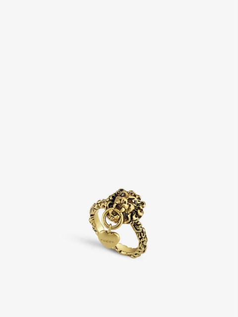 Lion Head brand-engraved brass ring