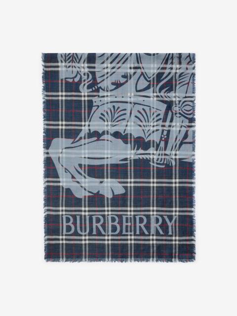 Wide EKD Check Wool Silk Scarf