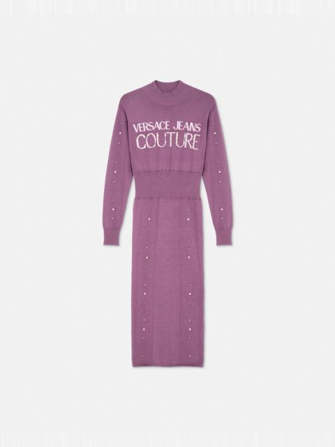 Embellished Logo Knit Long Dress