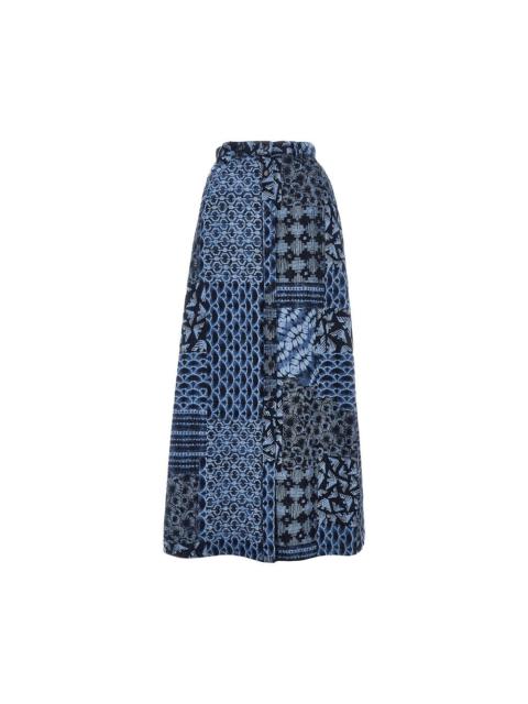 EMPORIO ARMANI PRINTED COTTON DENIM LONG SKIRT